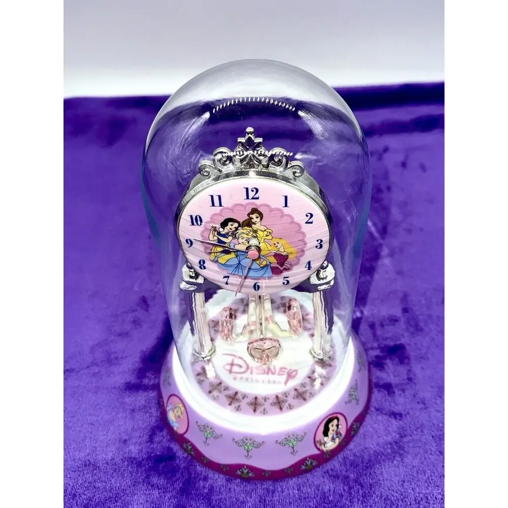 Disney Princess White and Pink Porcelain and Glass Anniversary Dome Clock